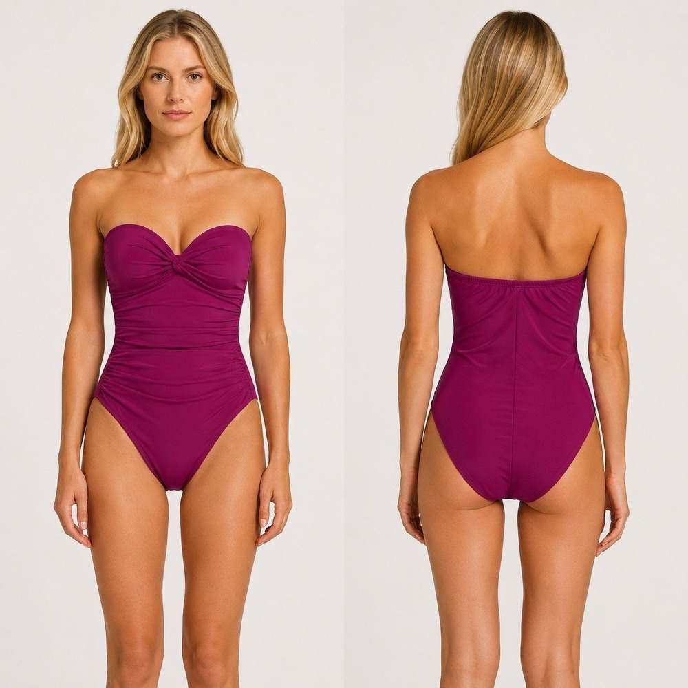 Miraclesuit Strapless Twist-Front One-Piece in Plum